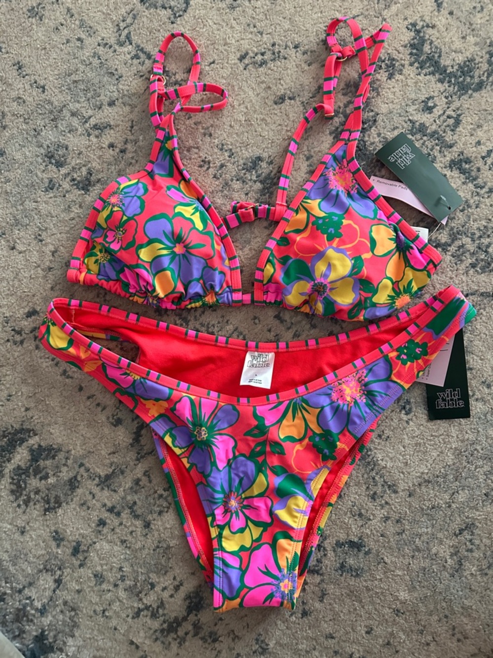 Wild Fable Neon Pink Floral Two-Piece Bikini